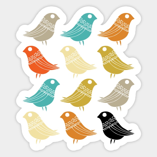 Colorful Birds Mid Century Modern Sticker by OrchardBerry